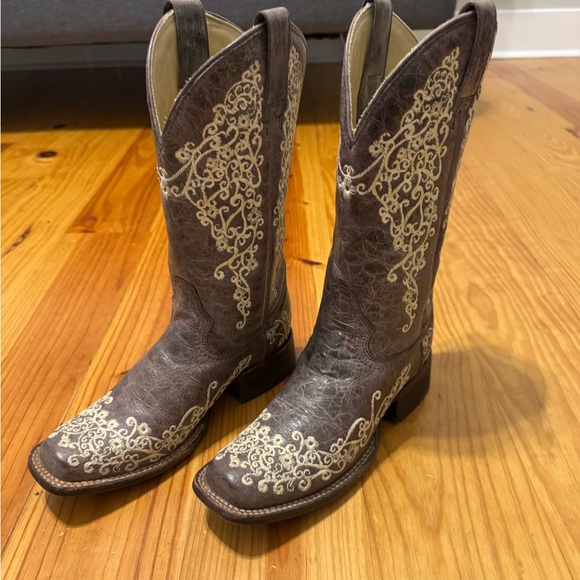 Corral Crater Bone Embroidery Square Toe Cowgirl Cowboy Boots A2663 Womens 6 M - Picture 4 of 15